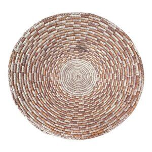 Handwoven Round Coil Wicker Basket Brown Southwestern Large Centerpiece 15" Vtg